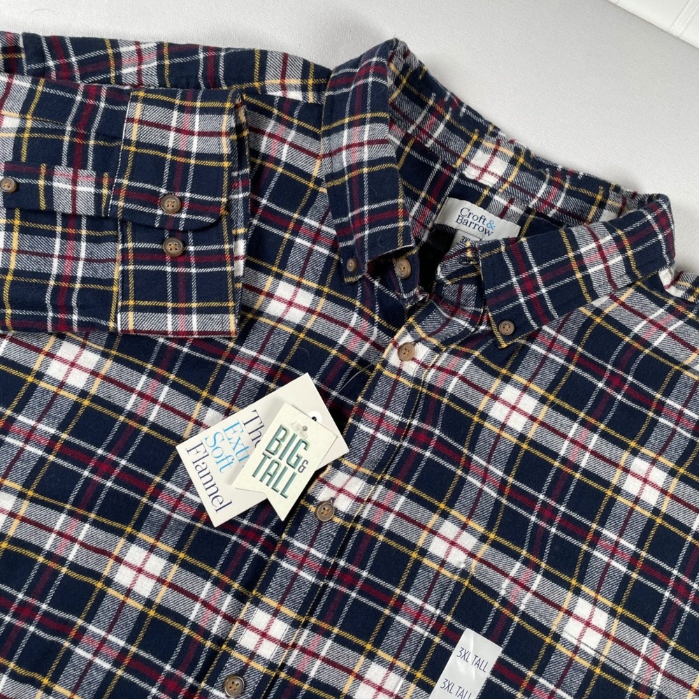 Croft & Barrow Mens 3XL Tall Flannel Long Sleeve Button Up Shirt Navy Plaid‎